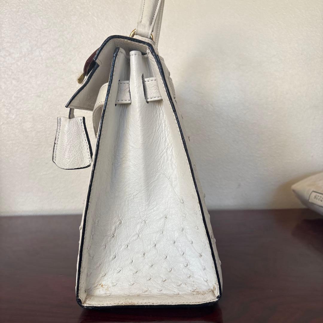 JRA認定 ハンドバッグ ホワイト レザー　クロコ　オーストリッチ