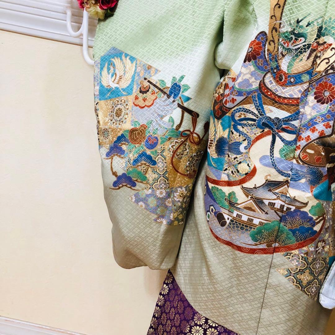 七五三着物五歳‼️完全フルセット‼️グリーン系1番人気柄兜⭐︎金蘭袴豪華際立つ秀品