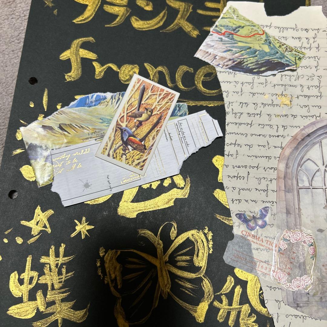 艶猫旅｜黒×金 作品ジャンクジャーナル5枚セット猫足跡merci紙もの