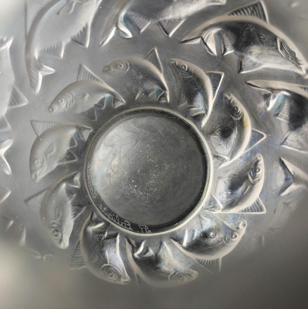 希少なアールデコ☆ルネ・ラリック カマレ 魚群文球形花瓶フロスト14㎝