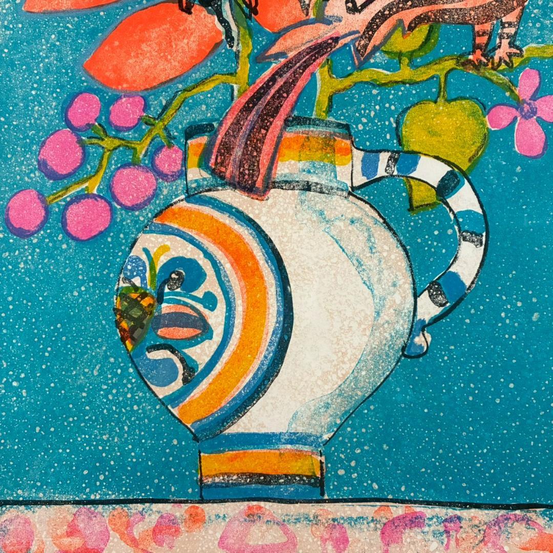 美品 ポール・アイズピリ「青い蝶」リトグラフ 直筆サイン入 人気画家