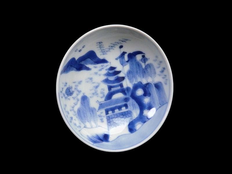 古伊万里　鍋島写　山水楼閣の図　３寸半皿　手塩皿　C128AS-CZh