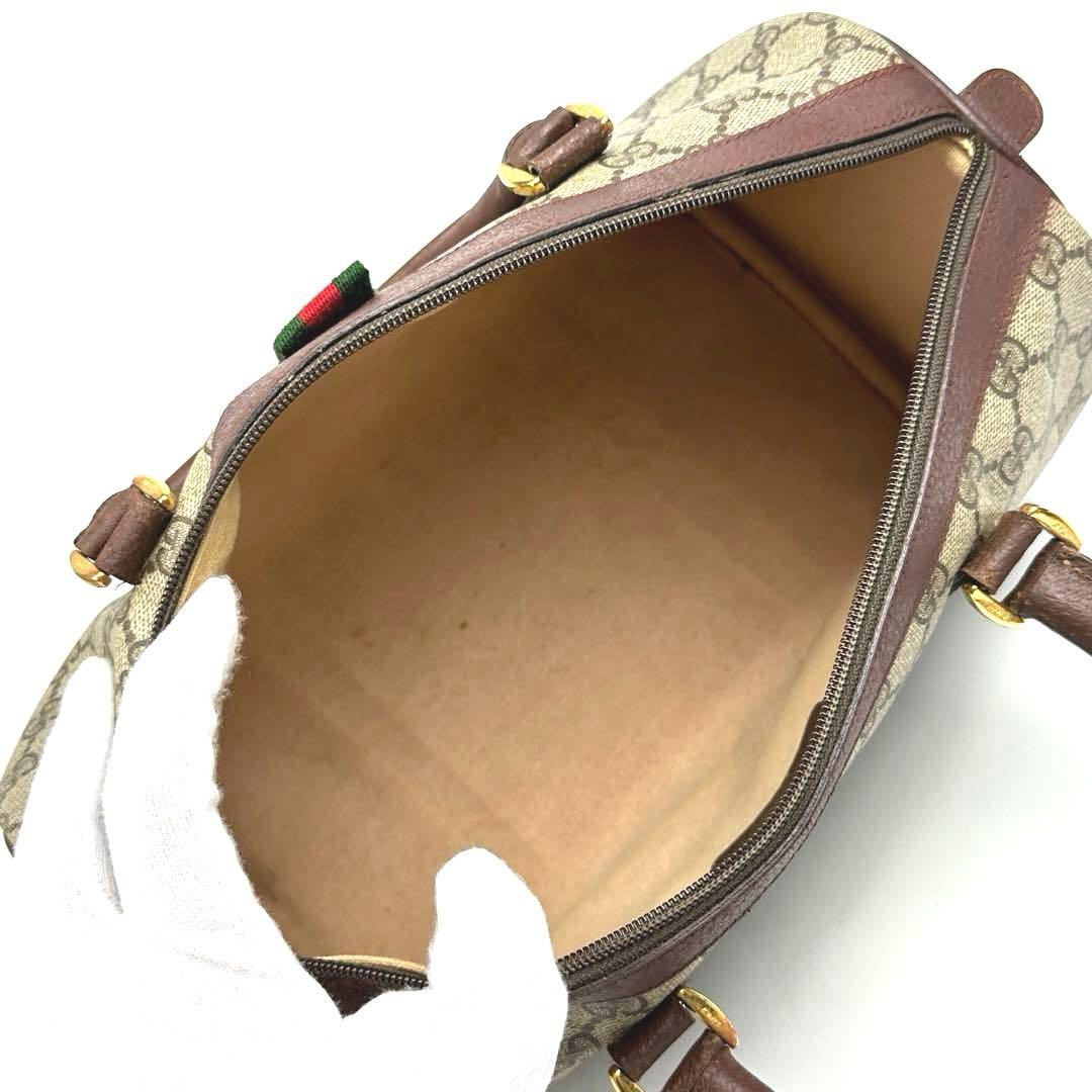 【美品】グッチ　ハンドバッグ　GGスプリーム　シェリーライン　PVC　レザー　茶