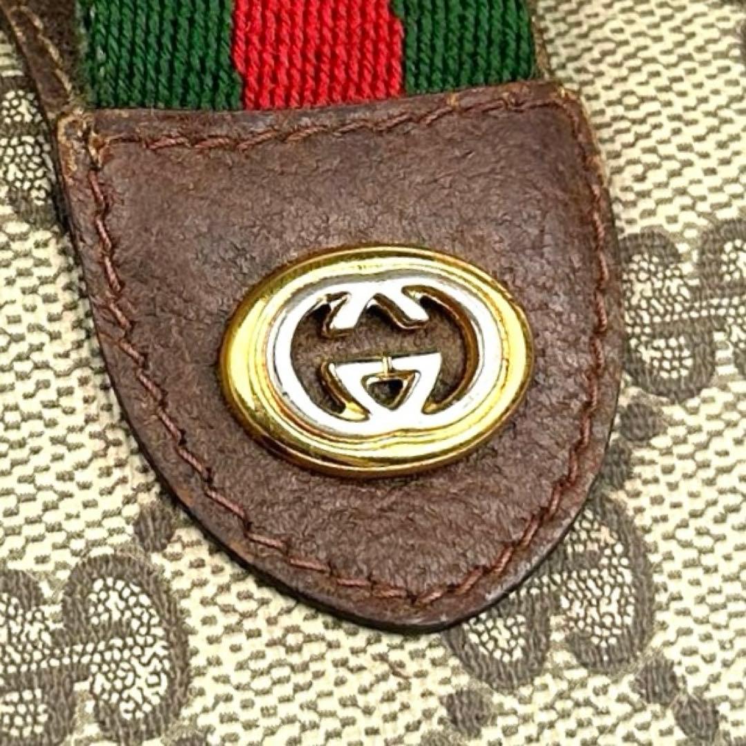 【美品】グッチ　ハンドバッグ　GGスプリーム　シェリーライン　PVC　レザー　茶