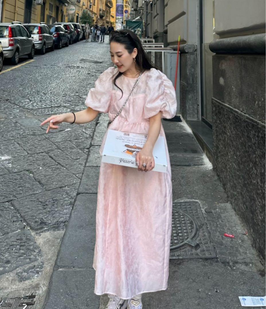 新 モデルファッション - ANDRESD バブルスリーブジャガードドレス