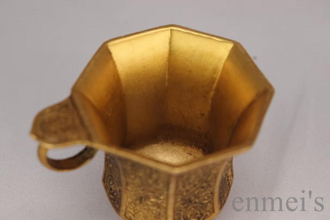 中国古美術 旧蔵 唐代 大唐貞觀款 鍍金銅酒杯 精銅製