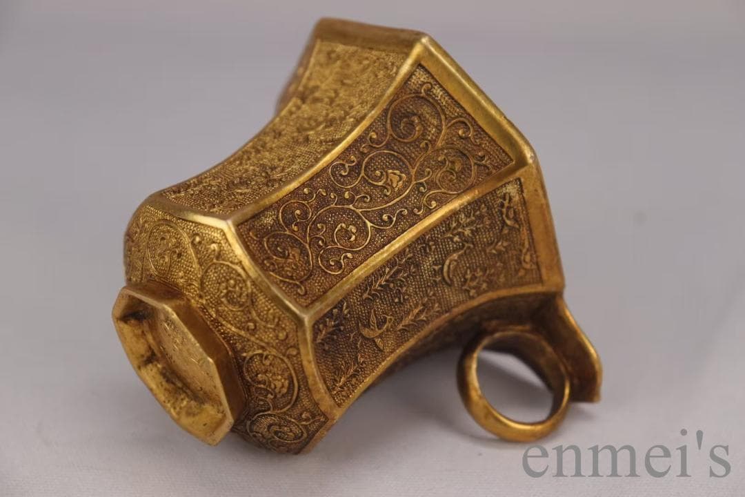 中国古美術 旧蔵 唐代 大唐貞觀款 鍍金銅酒杯 精銅製