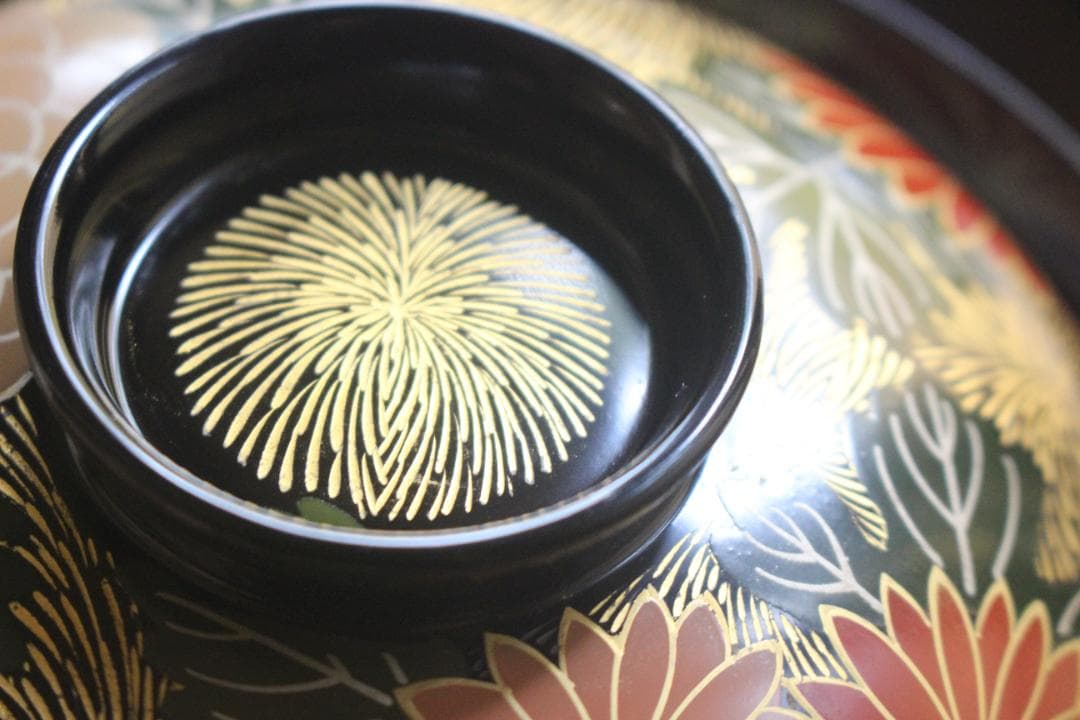 専用！上質黒漆に極上菊詰沈金蒔絵のお椀3点（検輪島塗蒔絵椀雑煮椀