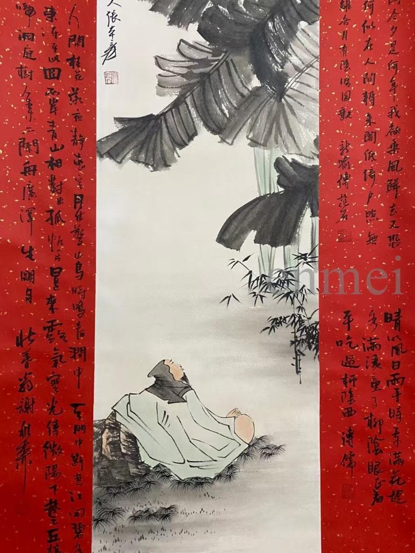 中国古美術・旧藏珍品・張大千款・人物水墨画・純手描き・四尺中堂畫・