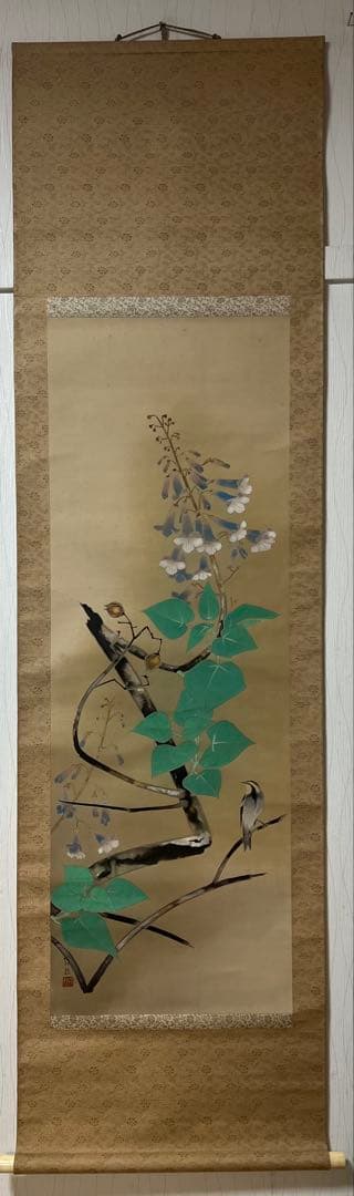 掛け軸 日本画 ［桐の花］絹本 木箱 送料込み！