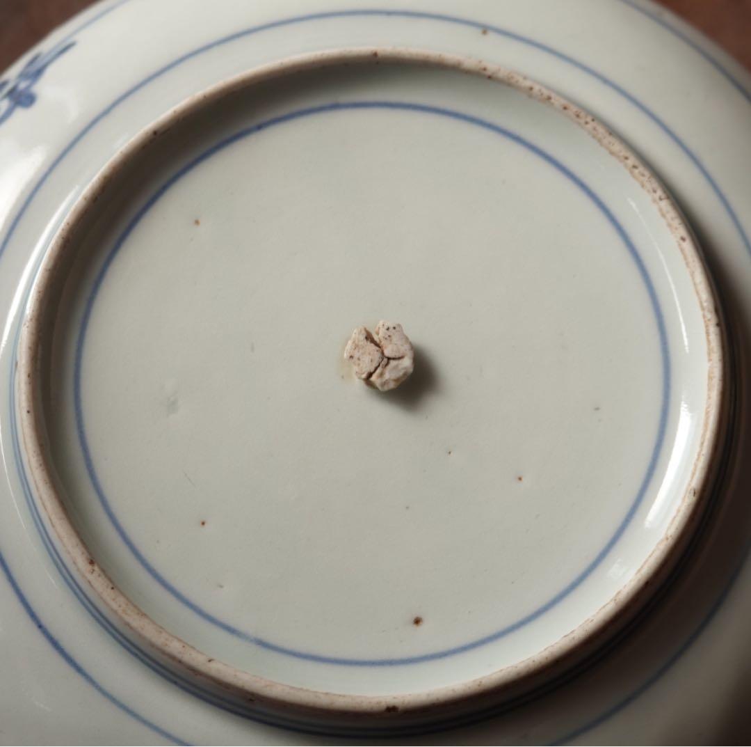 江戸時代 前期 古伊万里 藍九谷 染付 葡萄文 漢詩 皿 五寸皿