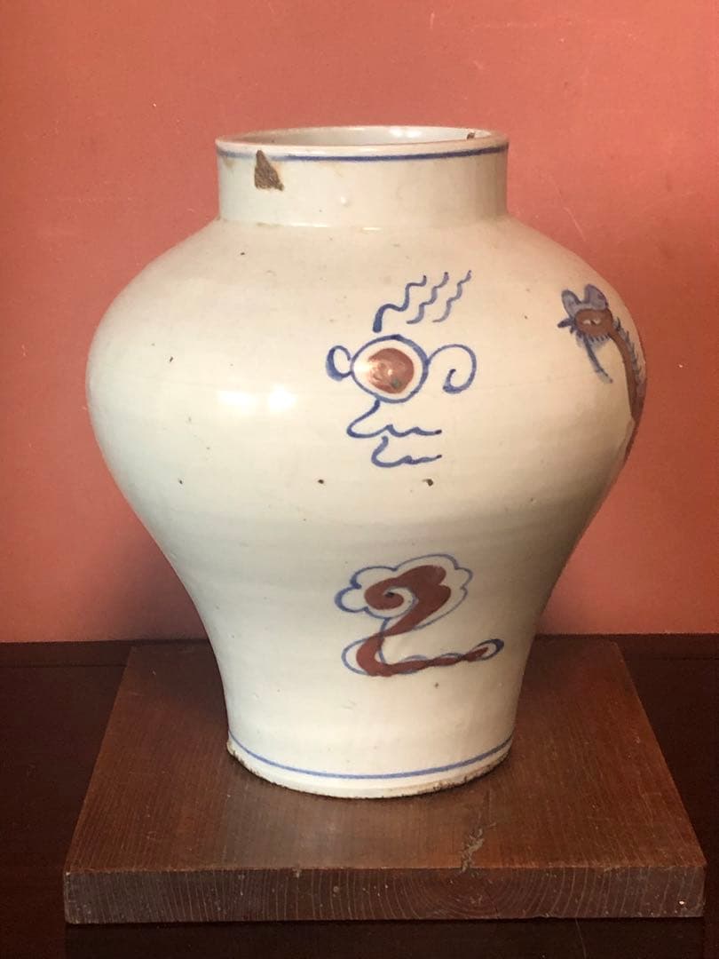 類品の少ない李朝辰砂染付鳳凰文大壷 美術品・アンティーク・コレクション