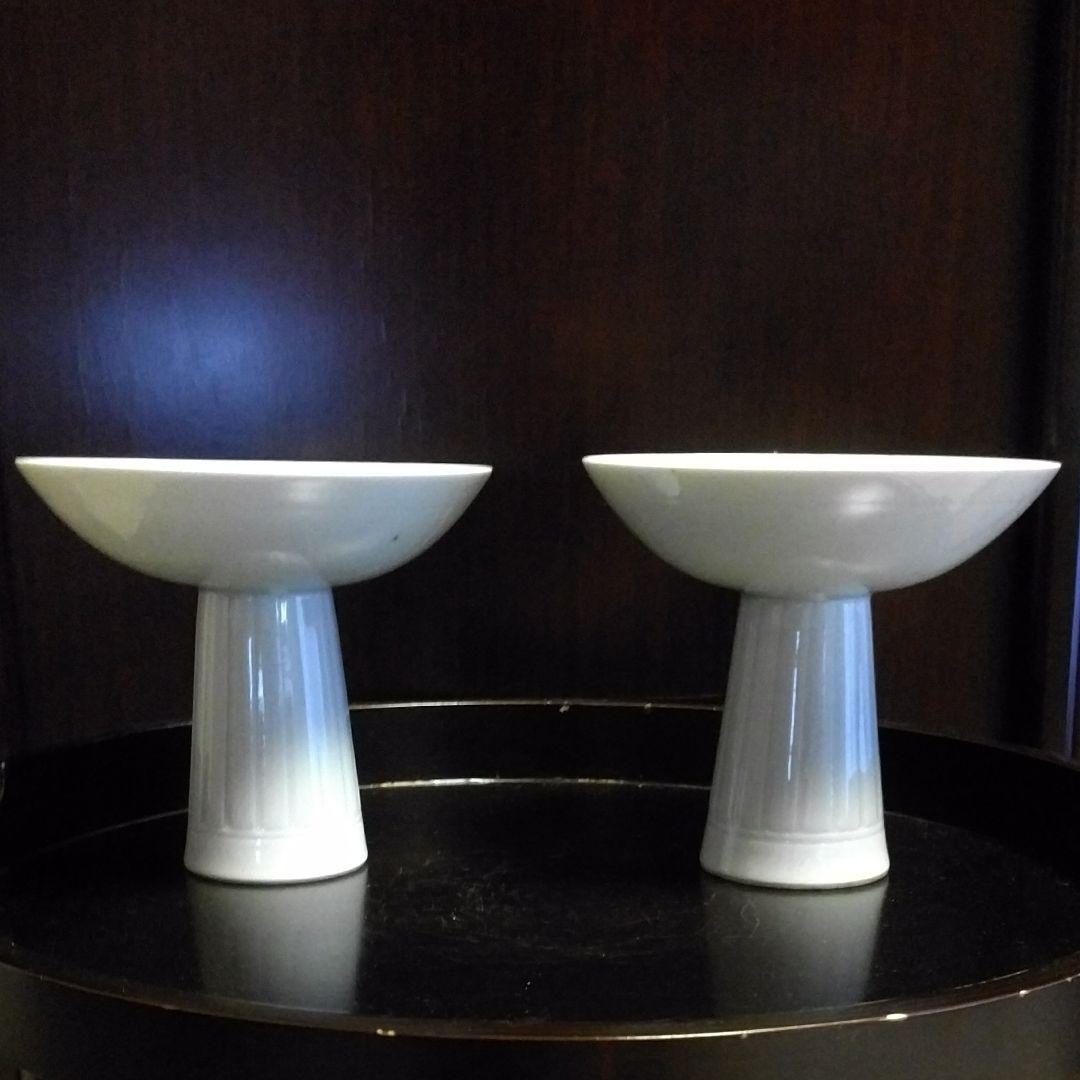 小森忍　文彬亭造　高台皿一対、青磁高台皿