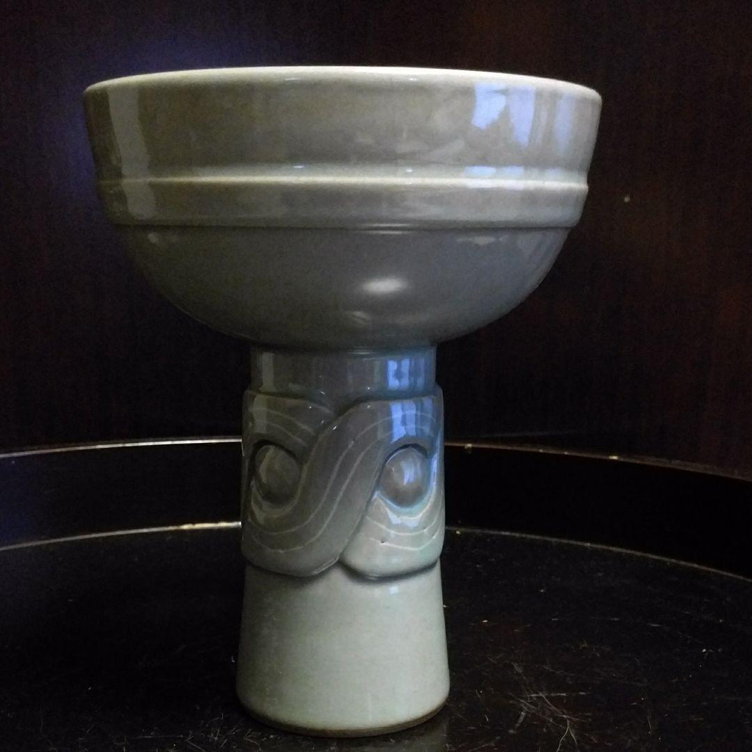 小森忍　文彬亭造　高台皿一対、青磁高台皿