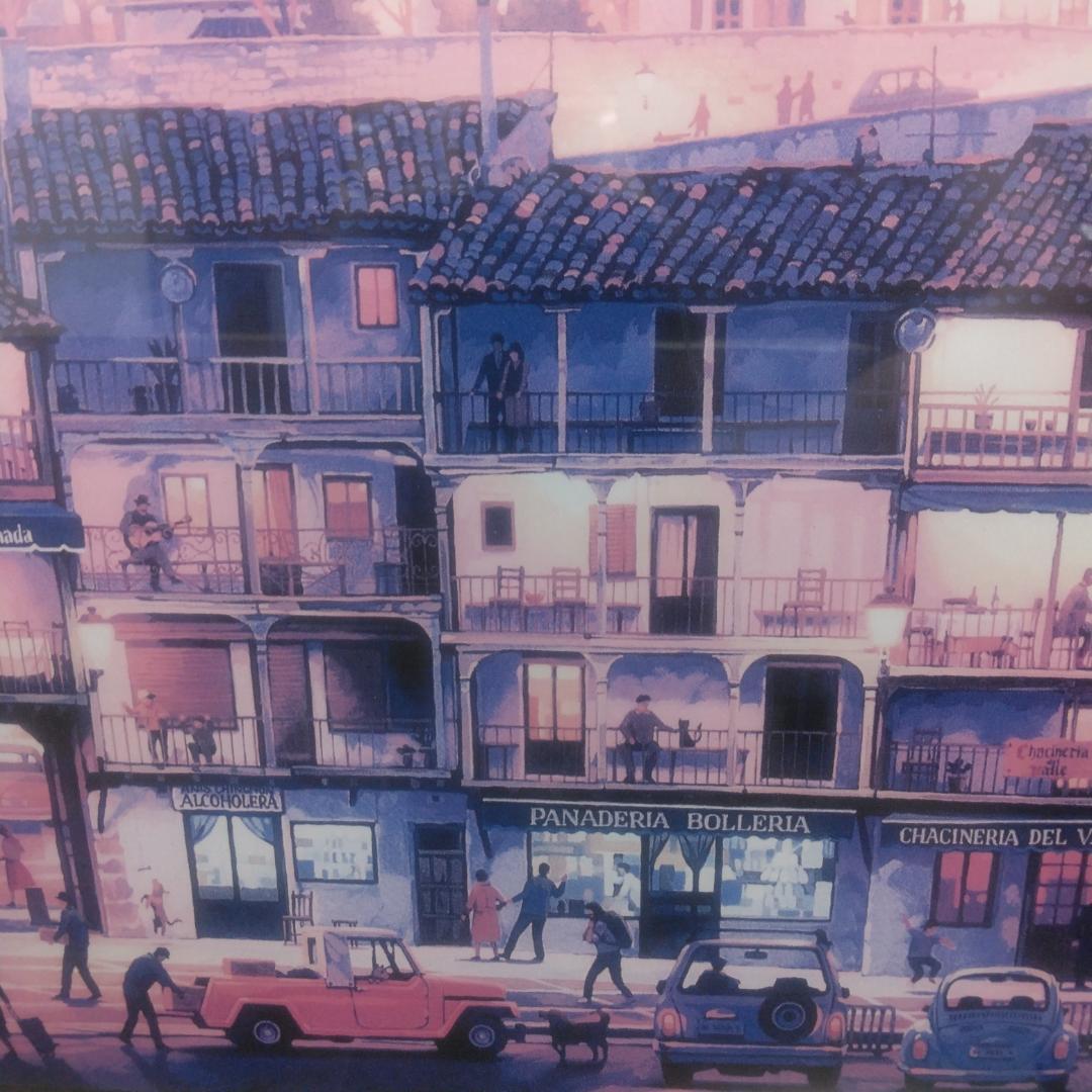 笹倉鉄平　マヨール広場　中古　大判　高級額装アートポスター