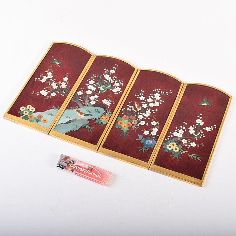 中国 古七宝琺瑯彩 花鳥文 卓上屏風 硯屏 M R8490