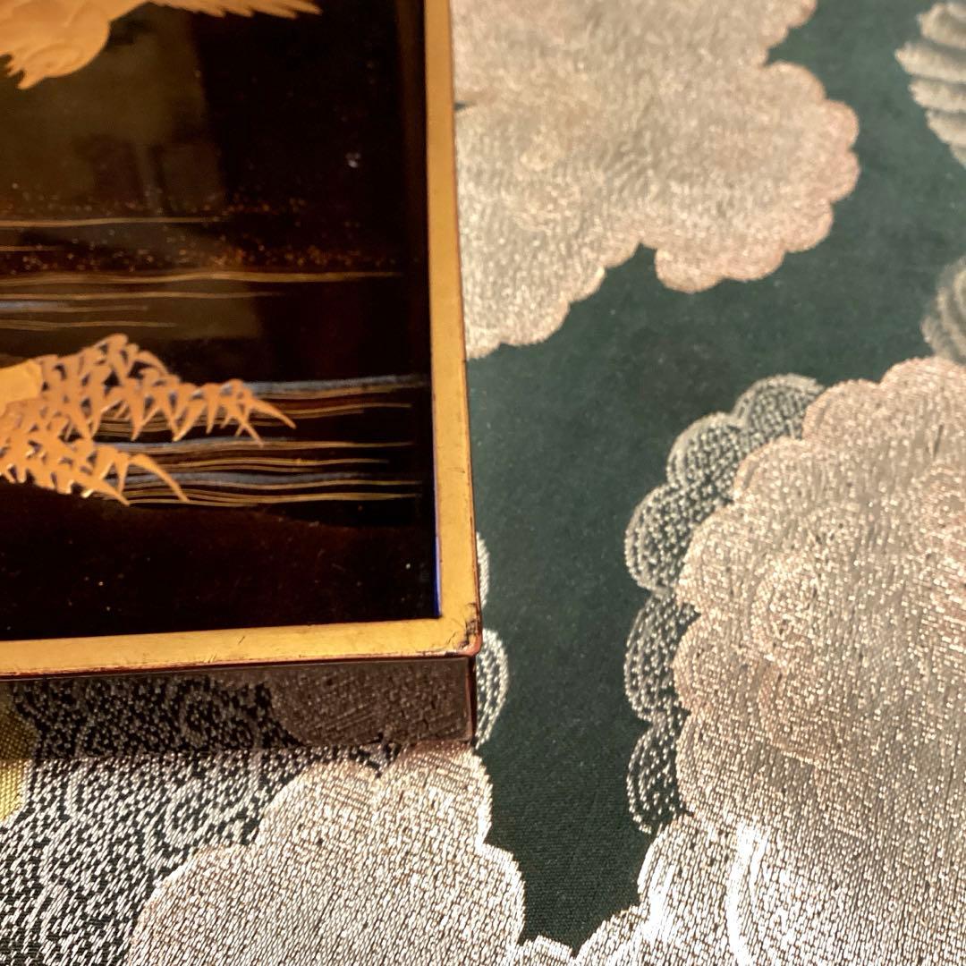 A1020木製輪島塗　水辺に雁　金蒔絵盆　金縁　蒔絵　菓子盆　香盆