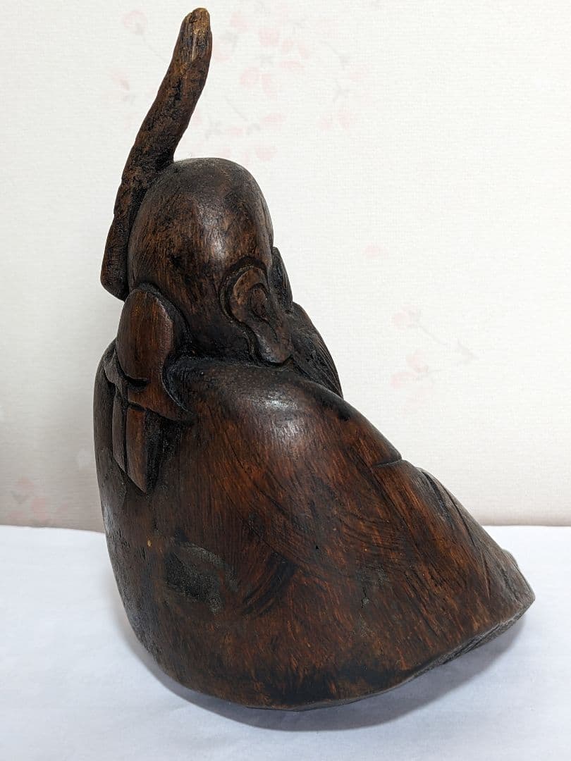 ♢中国古美術品 桃仙人 竹根 竹製 仏像 縁起物 置物 飾り骨董品