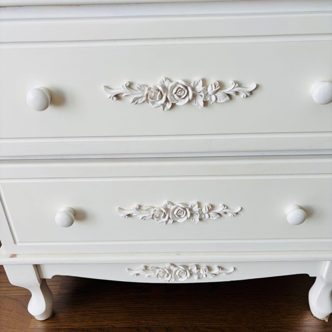 シャビーシック チェスト 4段 薔薇装飾 フレンチカントリー 姫系家具
