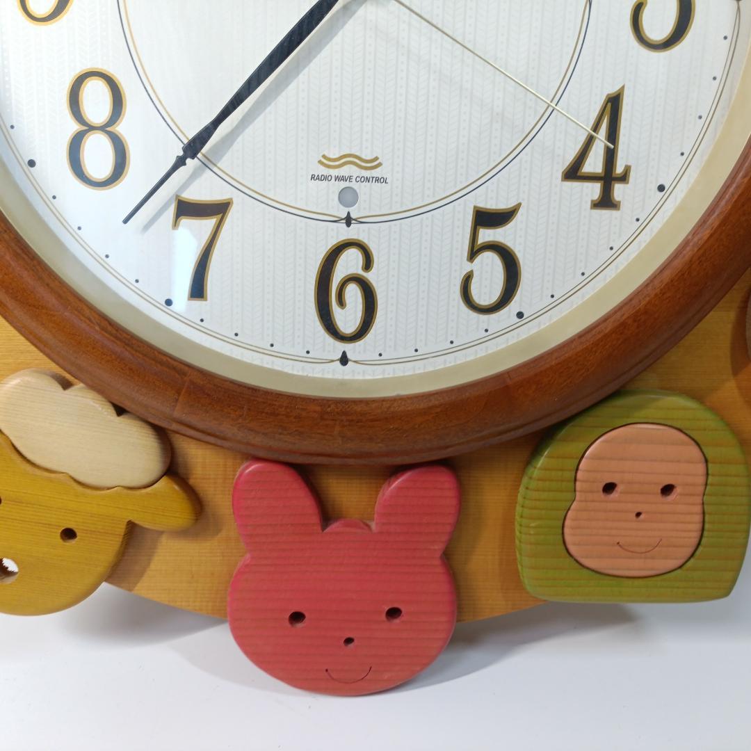 【美品】学研オリジナル モデル かわいい動物の木製掛け時計 SEIKO 電波時計