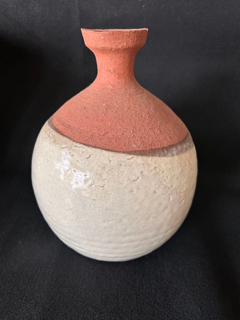 四代　真清水蔵六　【粉引かぶら大徳利】　共箱　無傷　本物保証　高さ約31cm