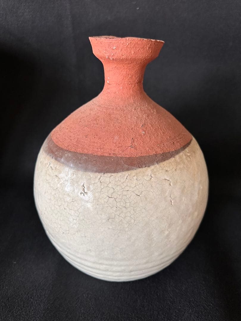 四代　真清水蔵六　【粉引かぶら大徳利】　共箱　無傷　本物保証　高さ約31cm