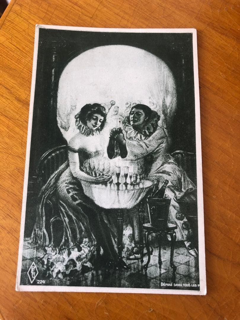 アンティーク19s スカル髑髏骸骨ポストカードネイバーフッドレトロ