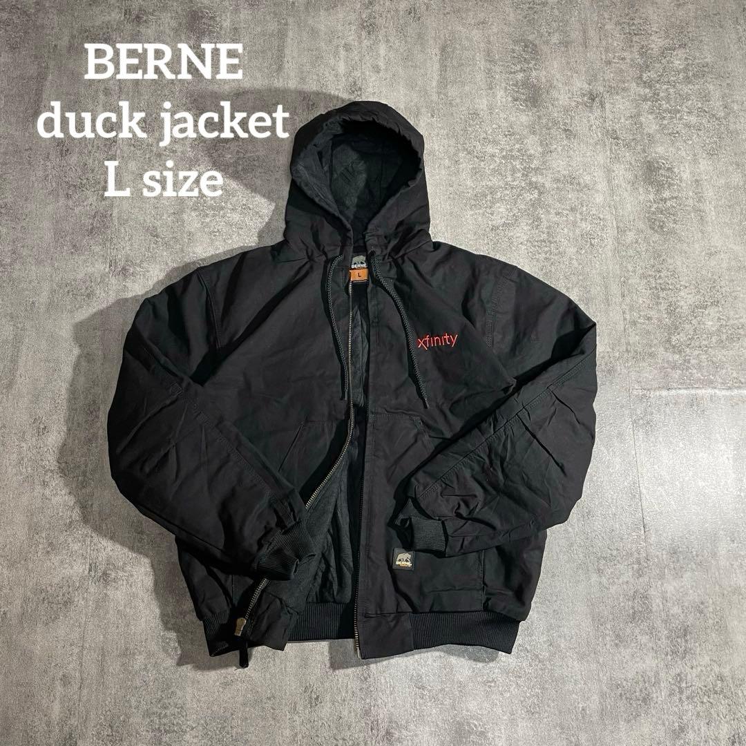BERNE ベルン ダック地アクティブジャケット黒フェード企業刺繍ロゴLサイズ