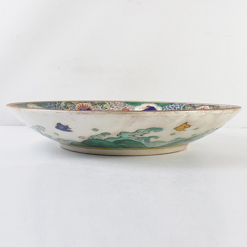 九谷焼 古九谷 色絵金彩 獅子牡丹文 大皿 飾皿 約39cm M R5991B