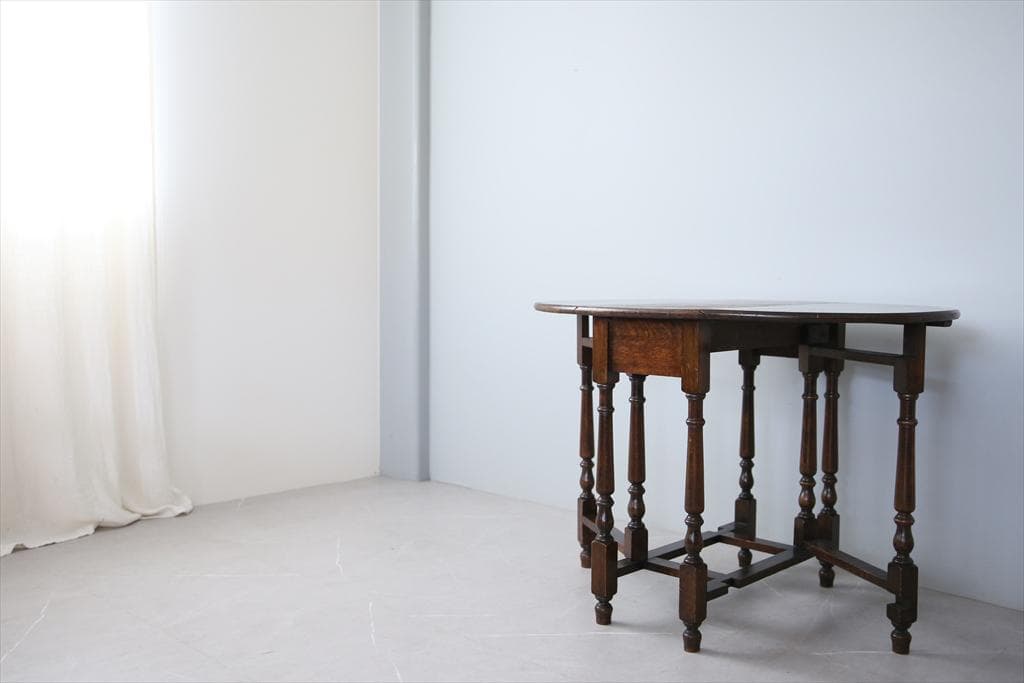 英国アンティーク木製ゲートレッグテーブル/ダイニング机バタフライ(89-286)