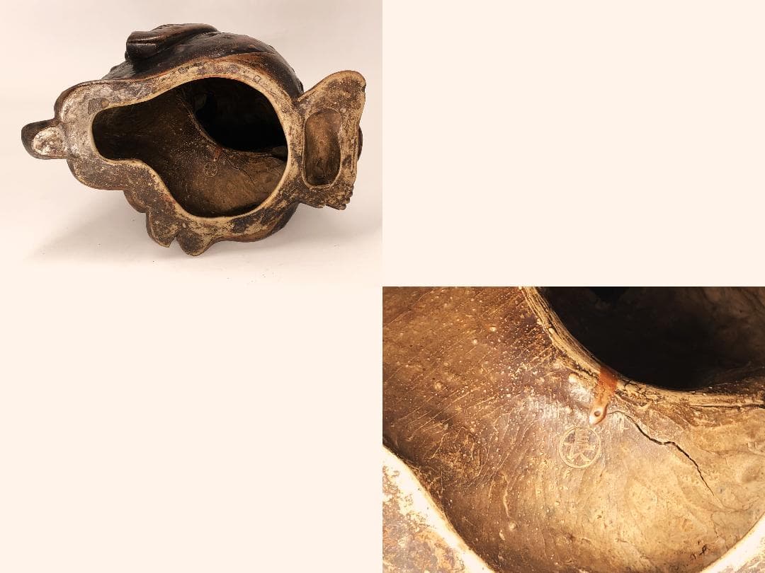 【 孔子坐像 伏香炉 】 備前丸長印　浜物　オパール　幕末～明治初期