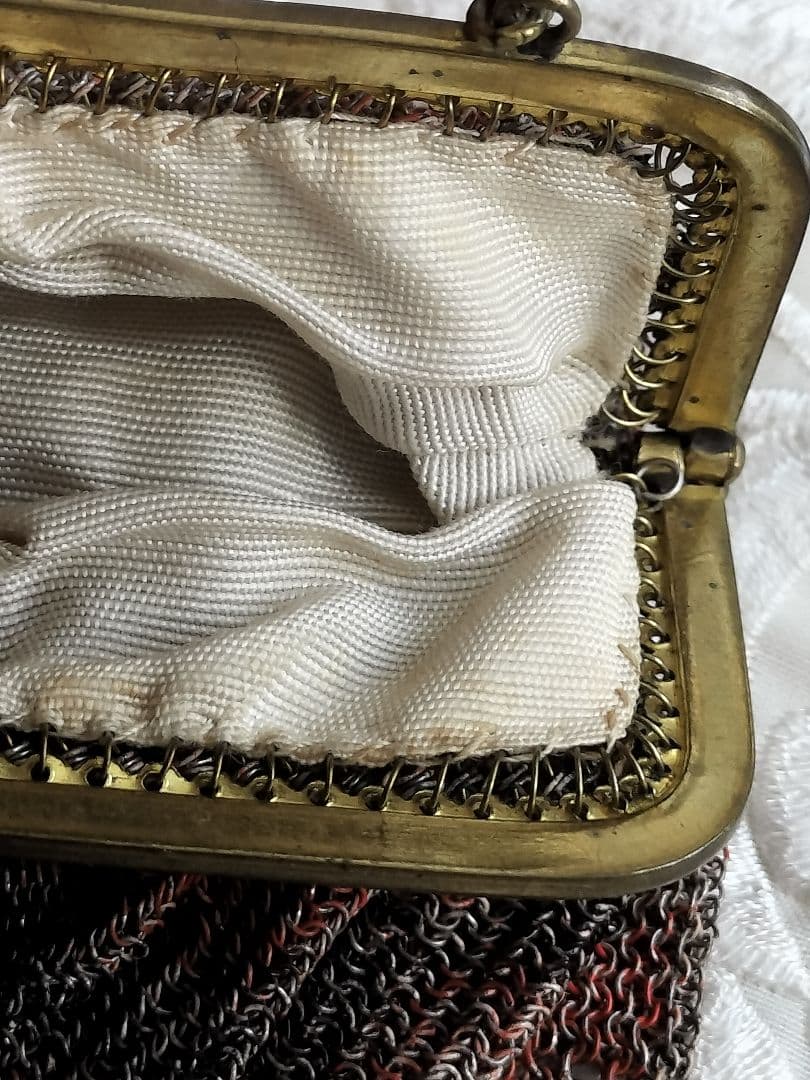 フランス アンティーク メタル メッシュ チェーン付き バッグ