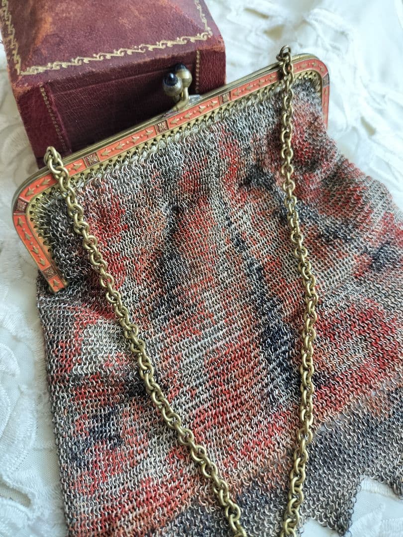 フランス アンティーク メタル メッシュ チェーン付き バッグ