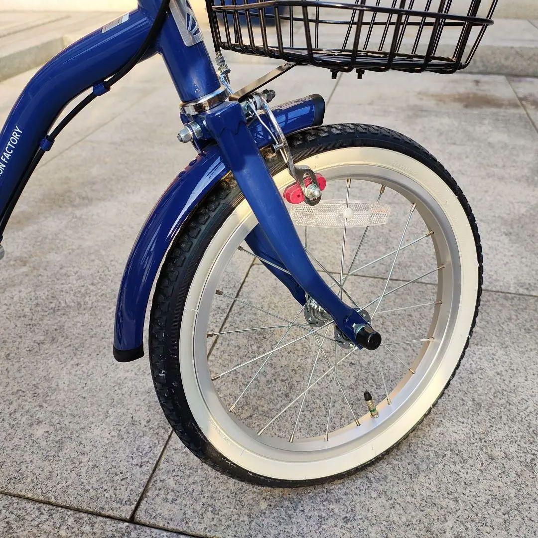 16インチ　自転車　青　補助輪、カゴ、手押し棒付き