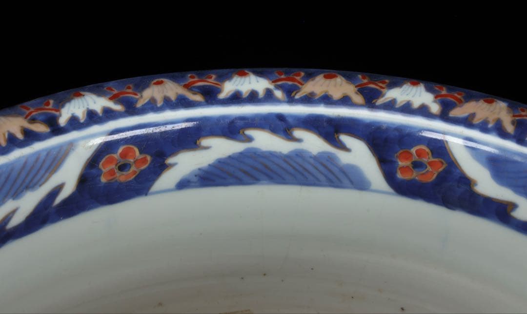 古伊万里】色絵金彩大鉢 菊牡丹文様 植木鉢 蘭鉢 盆栽鉢 火鉢 骨董