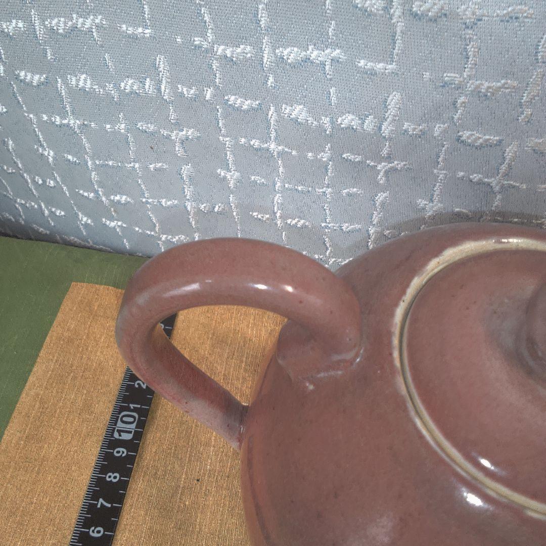 赤褐色 陶器製 急須 骨董 美術 アンティーク 辰砂？ 笠間焼？ 甚八