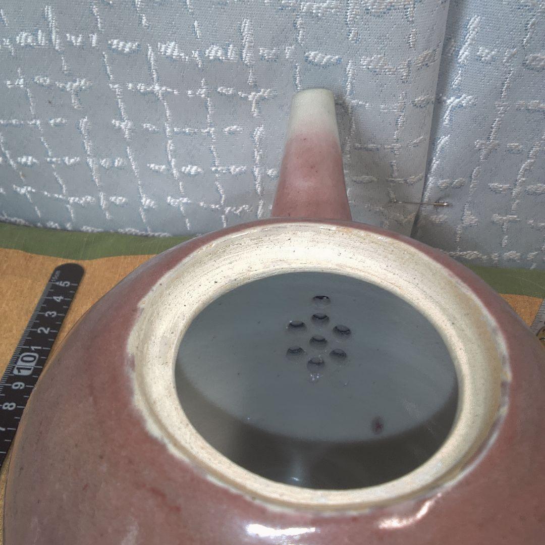 赤褐色 陶器製 急須 骨董 美術 アンティーク 辰砂？ 笠間焼？ 甚八？