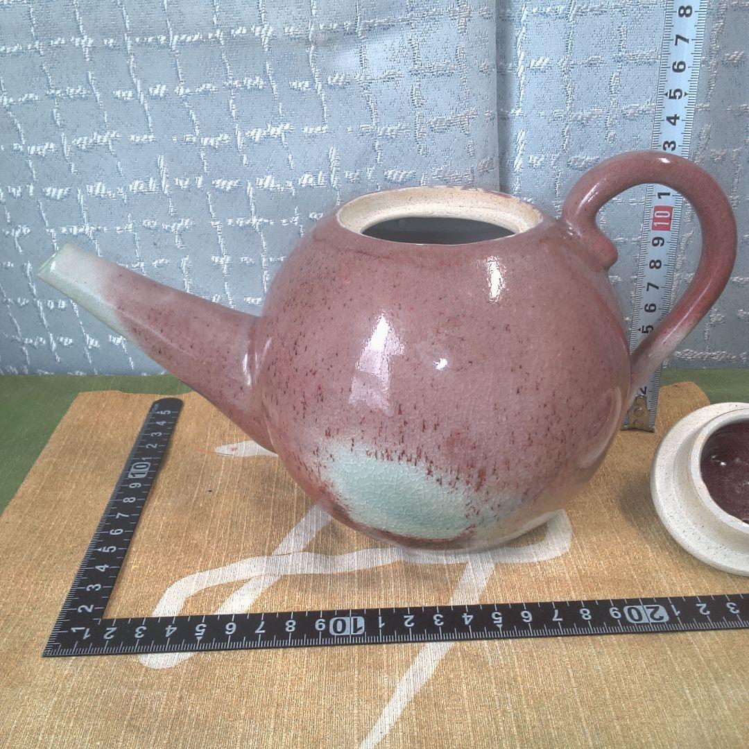赤褐色 陶器製 急須 骨董 美術 アンティーク 辰砂？ 笠間焼？ 甚八？