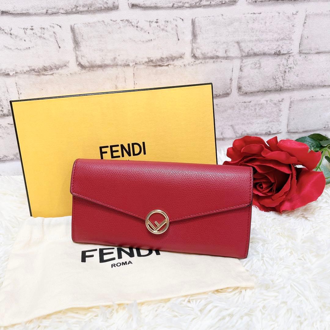 極美品✨ FENDI フェンディ 二つ折り レザー レッド ゴールド 長財布
