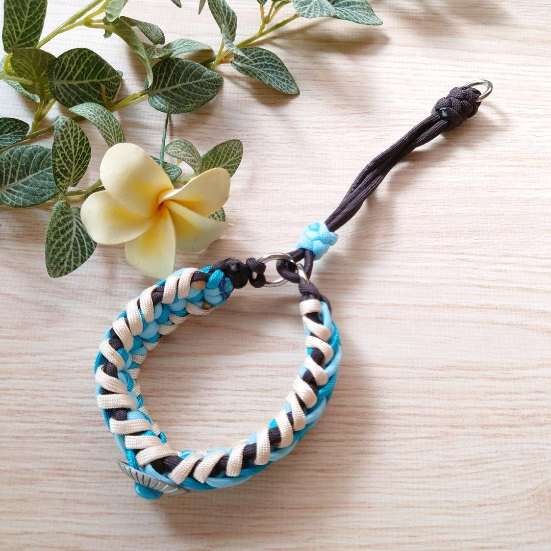 パラコード首輪 太めハーフチョーク ターコイズコンチョ付 中型犬 №078