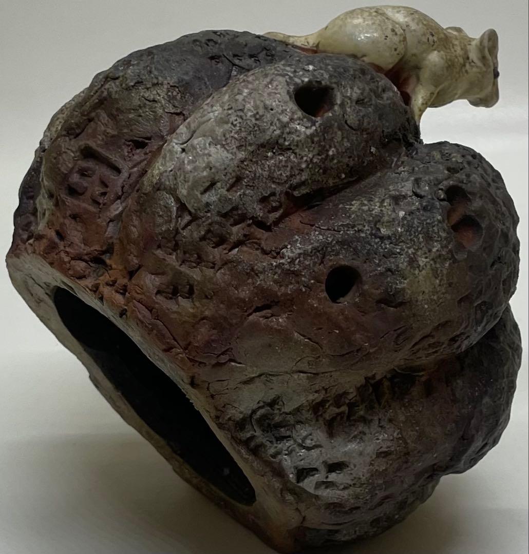 木村玉舟　備前焼　白備前南瓜　鼠　細工物　 共箱　 　　　k2331