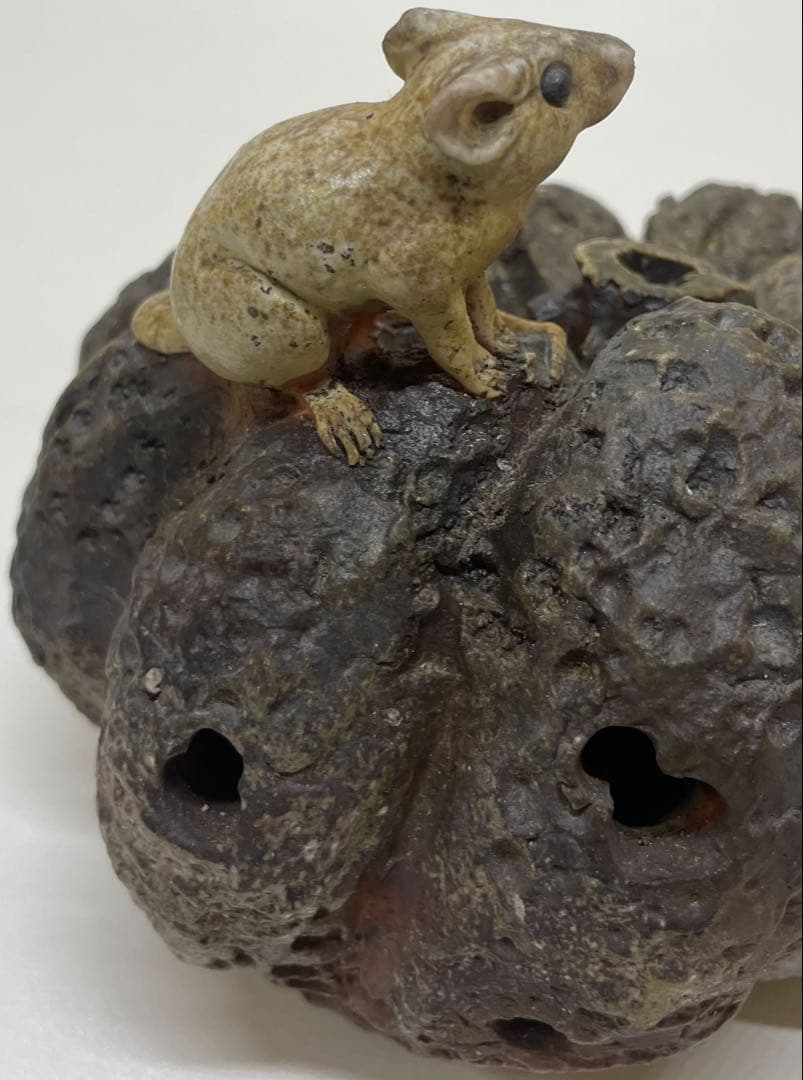 木村玉舟　備前焼　白備前南瓜　鼠　細工物　 共箱　 　　　k2331