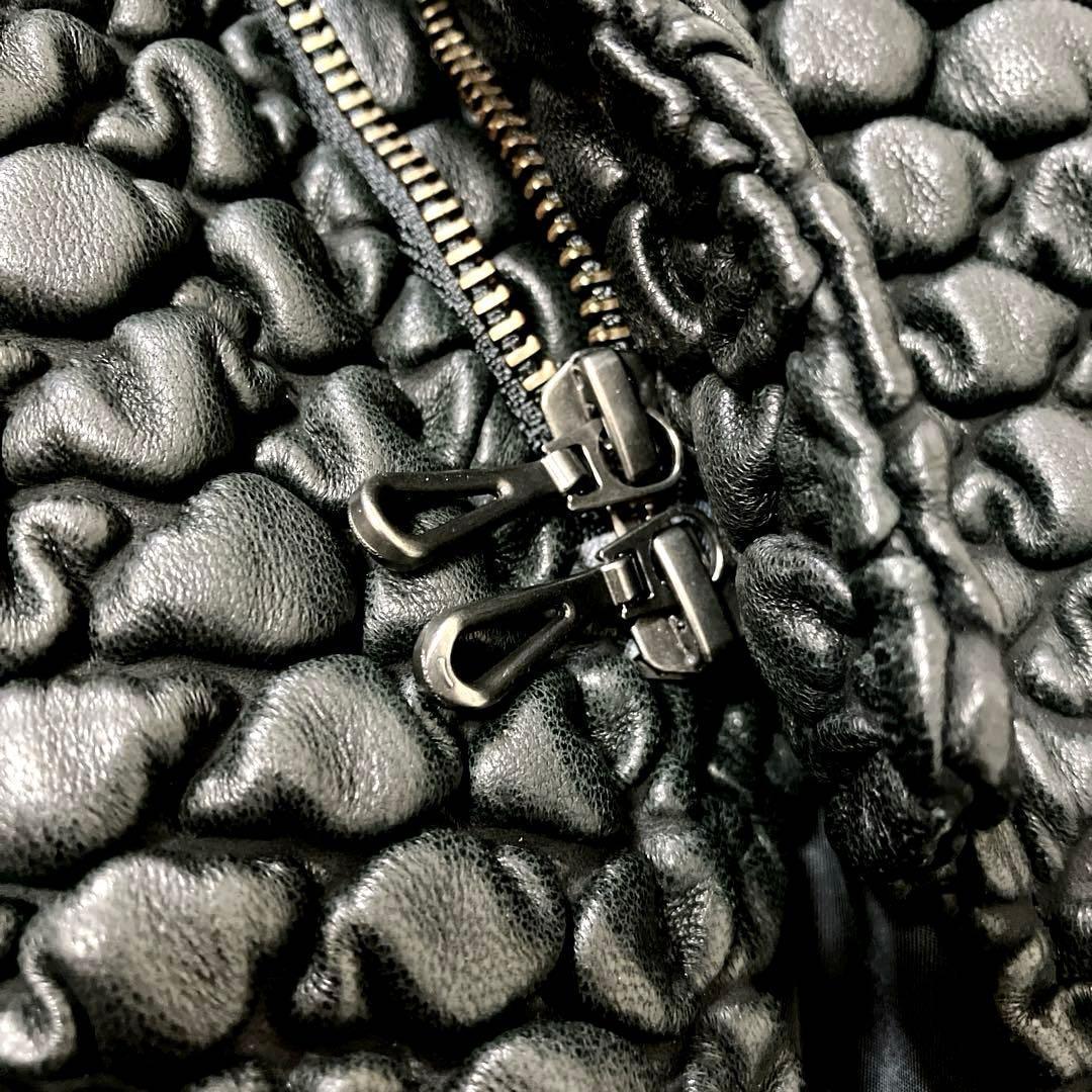 希少✨　SCHAFFEN　フーデッドレザーコート　特殊加工　細身　タイト　XL