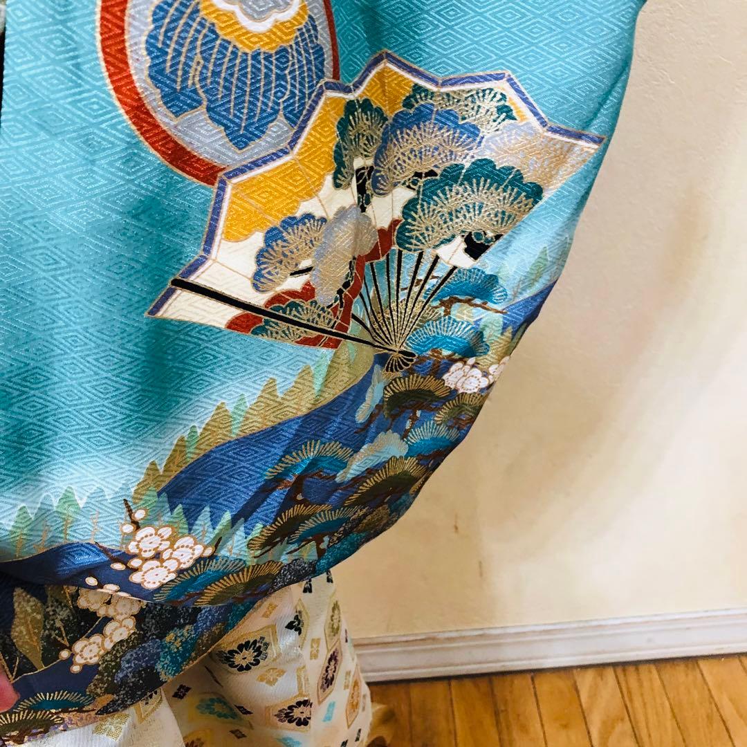 七五三3〜5歳完全フルセット‼️人気青系兜金彩煌びやか⭐︎袴縞金蘭刺繍袴豪華⭐︎秀品