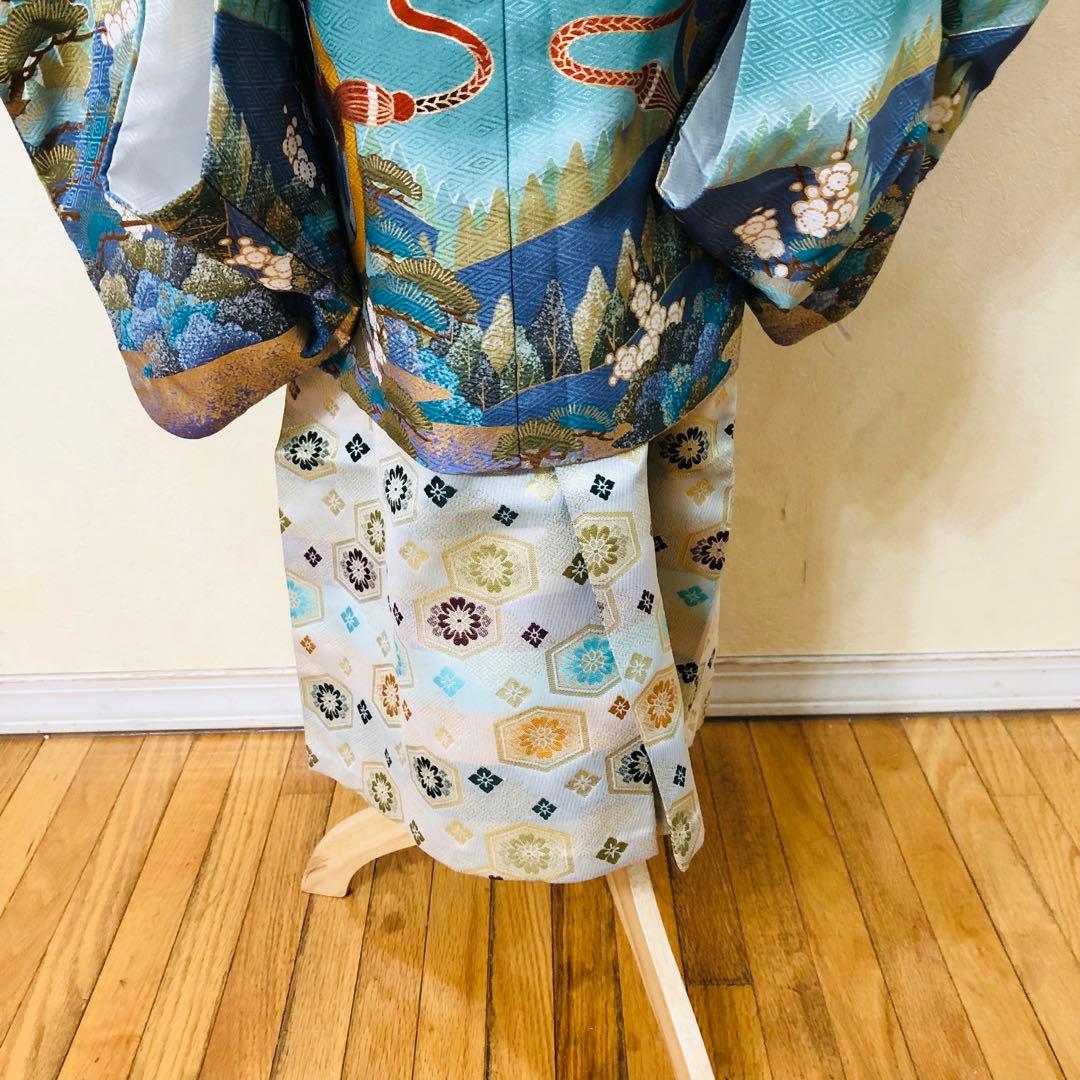 七五三3〜5歳完全フルセット‼️人気青系兜金彩煌びやか⭐︎袴縞金蘭刺繍袴豪華⭐︎秀品