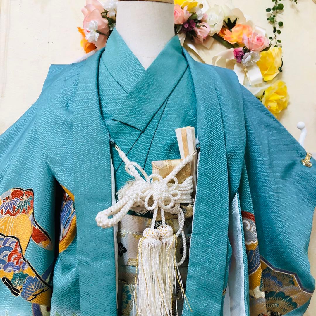 七五三3〜5歳完全フルセット‼️人気青系兜金彩煌びやか⭐︎袴縞金蘭刺繍袴豪華⭐︎秀品