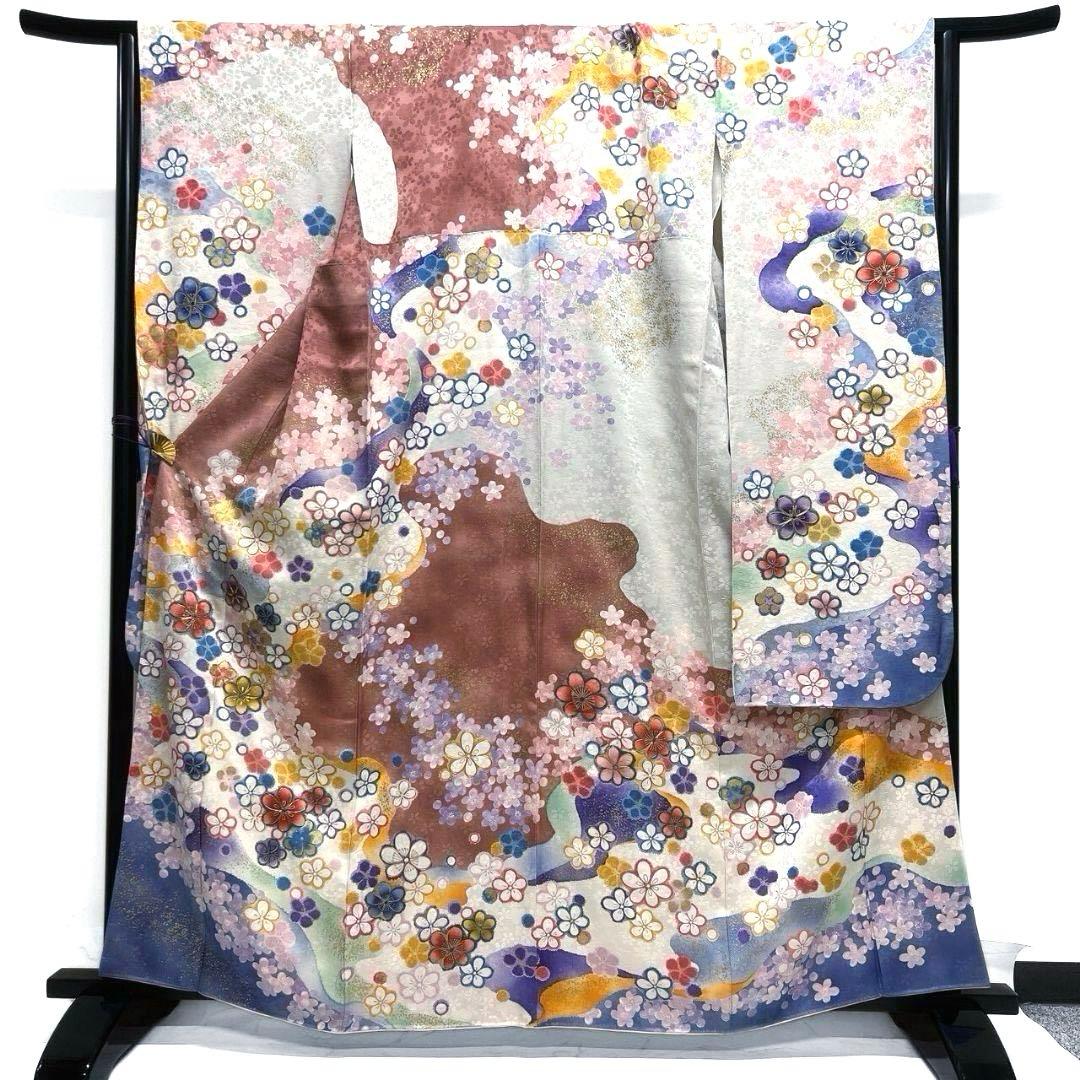 金駒刺繍 金彩 花模様 梅花 振袖 着物 013a p