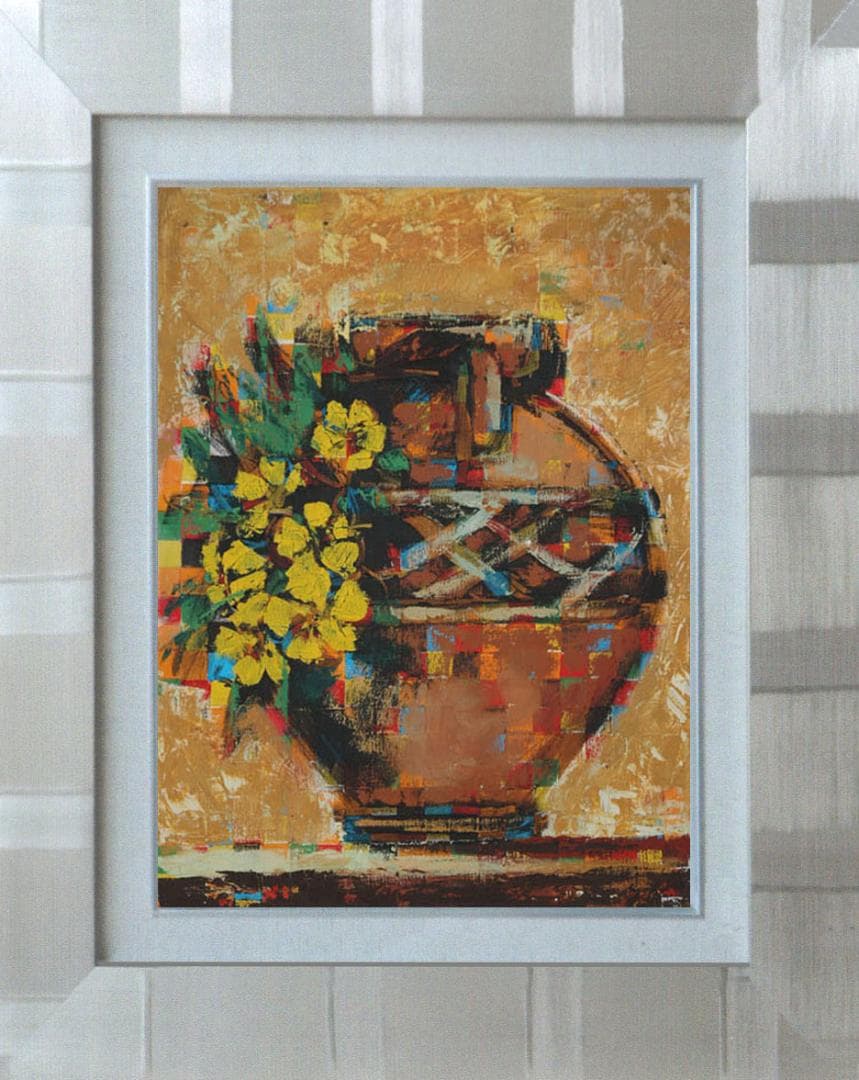 油絵 菅家令子 絵 絵画インテリア額付(白) uF6-063904 静物 壺 花