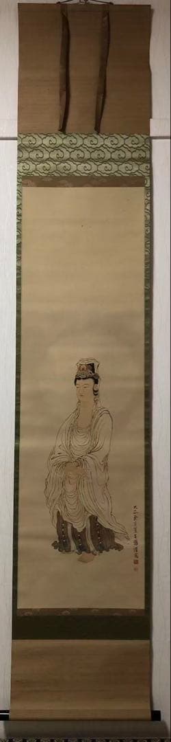 掛け軸　佛画 金鳞 絵［観音図］絹本　肉筆　木箱無！ 掛け軸 佛画 金鳞 絵［観音図］絹本 肉筆 木箱無！ 真作/呉