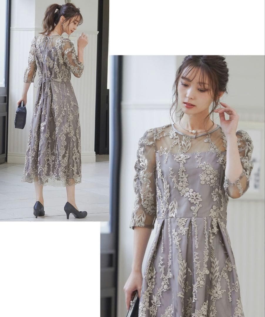 niana　ニアナ 刺繍レース バックリボン ワンピース ドレス　LL